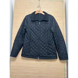 Lands End Quilted Black Zip Front Jacket Size S